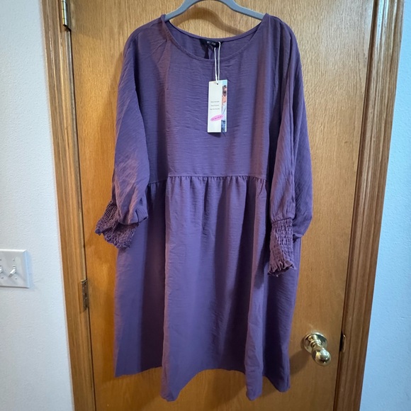 Purple Smocked Sleeve Dress - Picture 1 of 3